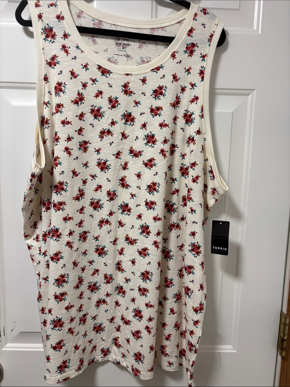 torrid Cream Floral Tank with Red Rose Print